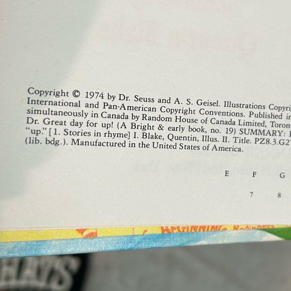 Vintage 1974 Dr Suess book Great day for Up ..great condition - Picture 3 of 3